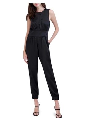 Ookie & Lala Satin Sleeveless Jumpsuit • Black • Size Large • Elastic Cuffs